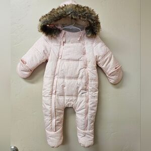 Nautica Pink Baby Snowsuit with Faux Fur Trim